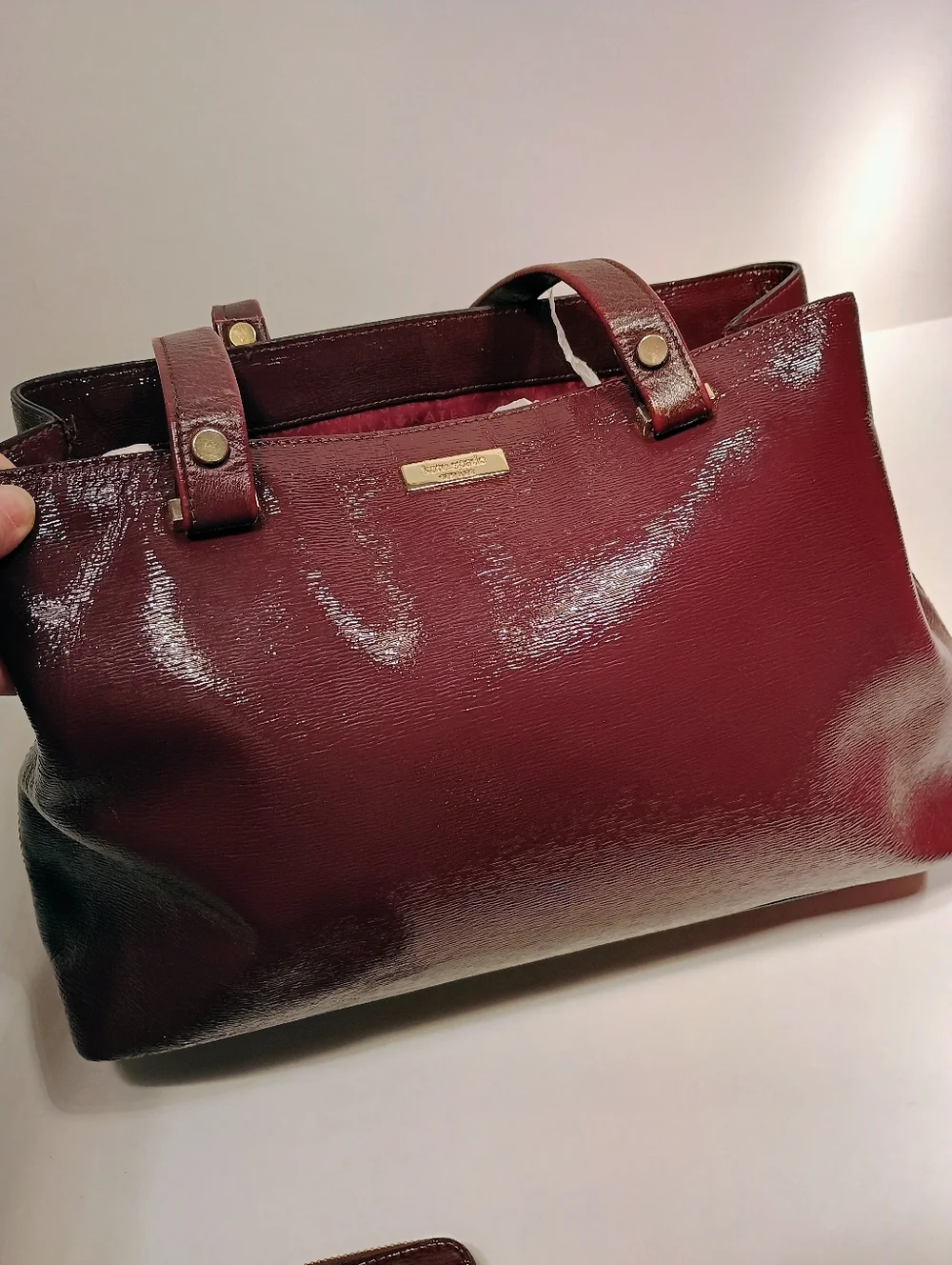Kate Spade Burgundy Patent Leather Tote with Matching Zip Wallet - Picture 4 of 11